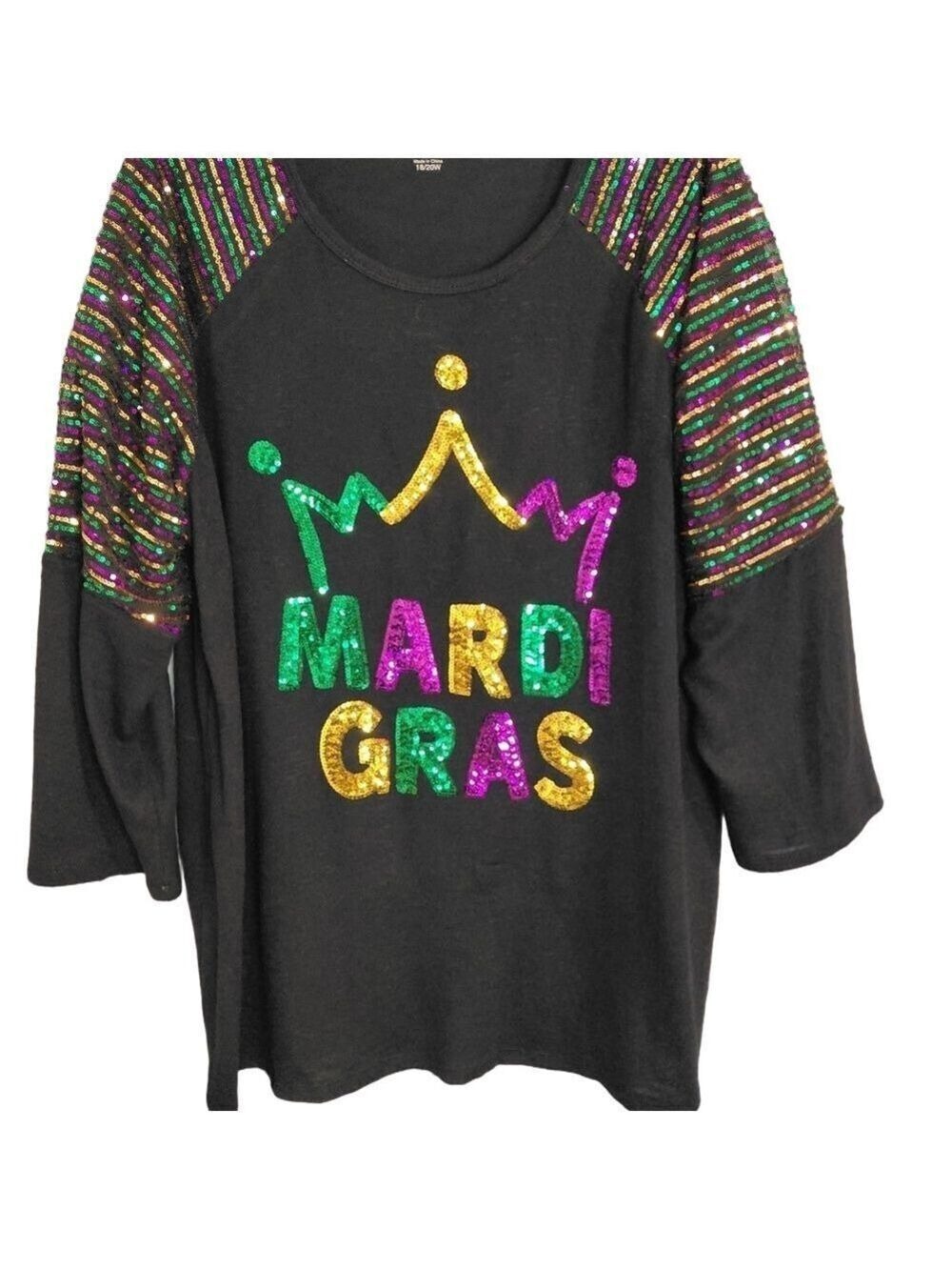 Mardi Gras Sequin Raglan Sleeve Black Sweater Size 18/20W Festival Parade - Picture 2 of 7